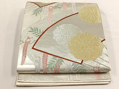 平和屋着物◎六通柄袋帯　扇面菊文　金銀糸　正絹　逸品　CABJ6135yk