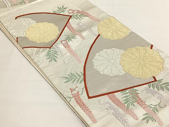 平和屋着物◎六通柄袋帯　扇面菊文　金銀糸　正絹　逸品　CABJ6135yk