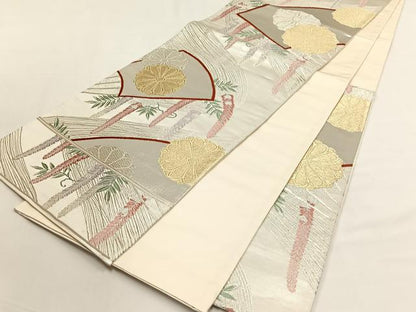 平和屋着物◎六通柄袋帯　扇面菊文　金銀糸　正絹　逸品　CABJ6135yk