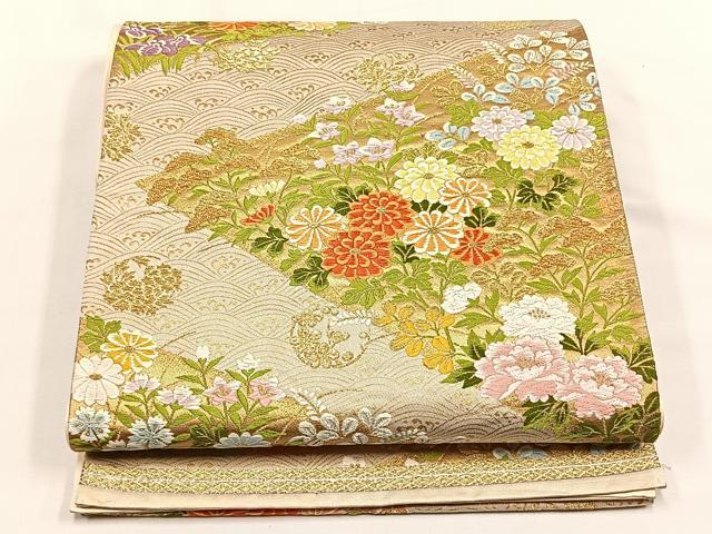 平和屋着物◎六通柄袋帯　唐織　流水草花文　金銀糸　正絹　逸品　CABJ6137yk