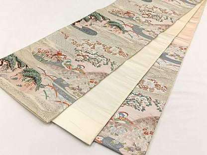 平和屋着物◎六通柄袋帯　唐織　源氏物語文様　プラチナ箔二重箔　正絹　逸品　CABJ6139yk