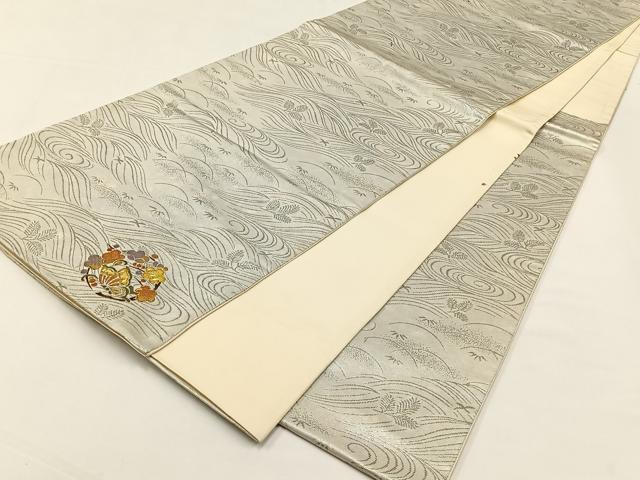 平和屋着物◎六通柄袋帯　流水舞葉文　螺鈿　ワンポイント　舞梅文　正絹　逸品　CABJ6143yk