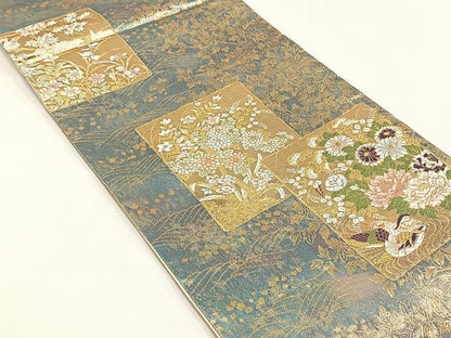 平和屋着物◎六通柄袋帯　唐織　色紙重ね鴛鴦花文　金糸　正絹　逸品　CABJ6145yk