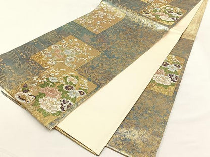 平和屋着物◎六通柄袋帯　唐織　色紙重ね鴛鴦花文　金糸　正絹　逸品　CABJ6145yk