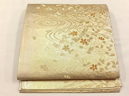 平和屋着物◎六通柄袋帯　流水舞桜　金糸　正絹　逸品　CABJ6146yk
