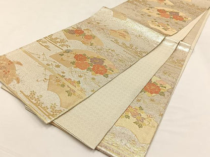 平和屋着物◎九百佐賀錦　六通柄袋帯　花選四季寿　金糸　引箔　正絹　逸品　未使用　CABJ6150yk