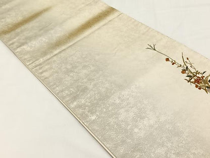 平和屋着物◎太鼓柄袋帯 総刺繍 草花文 金糸 銀座おゝぎ屋扱い 正絹 逸品 CABJ6151yk