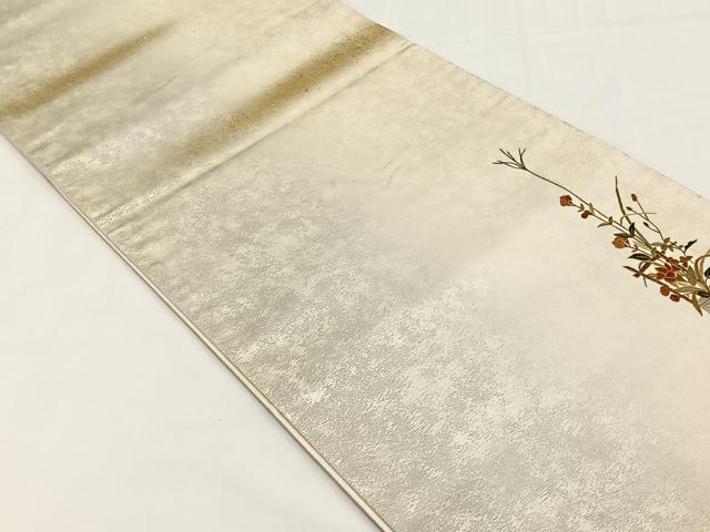 平和屋着物◎太鼓柄袋帯 総刺繍 草花文 金糸 銀座おゝぎ屋扱い 正絹 逸品 CABJ6151yk