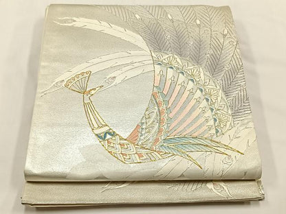 平和屋着物◎六通柄袋帯　駒刺繍　孔雀　金糸　正絹　逸品　CABJ6157yk
