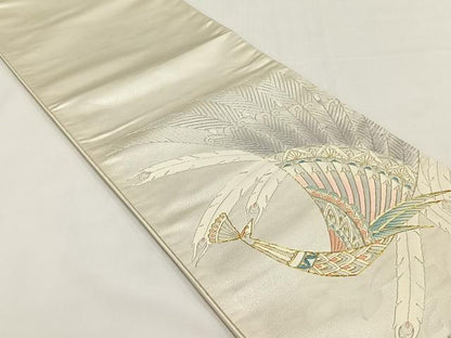 平和屋着物◎六通柄袋帯　駒刺繍　孔雀　金糸　正絹　逸品　CABJ6157yk