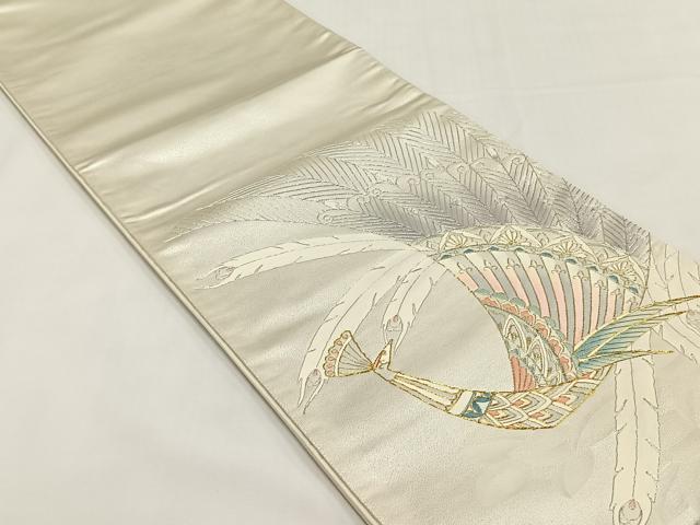 平和屋着物◎六通柄袋帯　駒刺繍　孔雀　金糸　正絹　逸品　CABJ6157yk