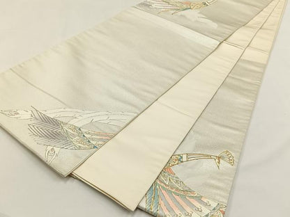 平和屋着物◎六通柄袋帯　駒刺繍　孔雀　金糸　正絹　逸品　CABJ6157yk
