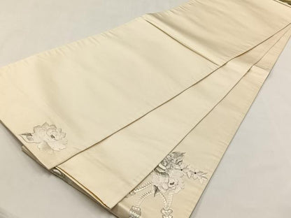 平和屋着物◎太鼓柄袋帯　総刺繍　駒刺繍　鏡裏草花文　銀糸　正絹　逸品　CABJ6158yk