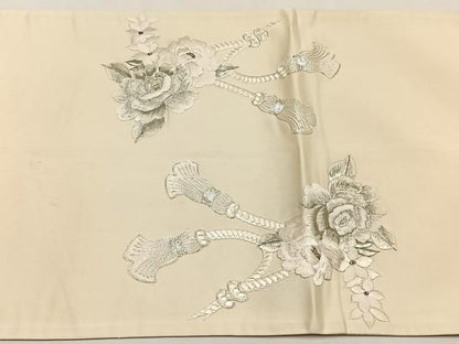 平和屋着物◎太鼓柄袋帯　総刺繍　駒刺繍　鏡裏草花文　銀糸　正絹　逸品　CABJ6158yk