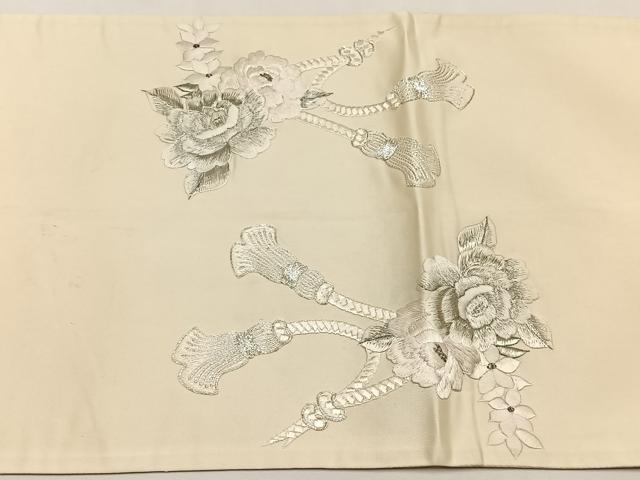 平和屋着物◎太鼓柄袋帯　総刺繍　駒刺繍　鏡裏草花文　銀糸　正絹　逸品　CABJ6158yk