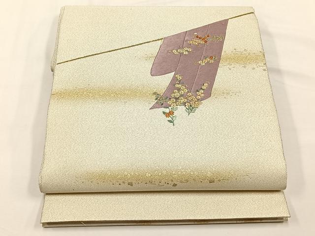 平和屋着物◎太鼓柄袋帯　総刺繍　綴れ　枝花文　金糸　正絹　逸品　CABJ6159yk