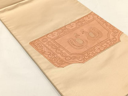 平和屋着物◎中国三大刺繍　相良刺繍　総刺繍　太鼓柄袋帯　向かい鳥葡萄蔦の葉文　金糸　正絹　逸品　未使用　CABJ6162yk