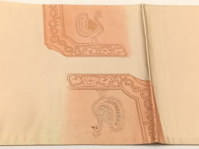 平和屋着物◎中国三大刺繍　相良刺繍　総刺繍　太鼓柄袋帯　向かい鳥葡萄蔦の葉文　金糸　正絹　逸品　未使用　CABJ6162yk