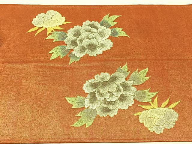 平和屋着物◎太鼓柄袋帯　牡丹　金彩　正絹　逸品　CABJ6164yk