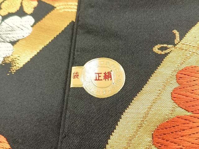 平和屋着物◎西陣　六通柄袋帯　籬花文　黒地　金糸　正絹　逸品　未使用　CABJ6166yk
