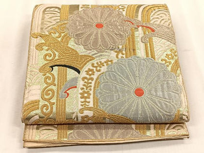 平和屋着物◎六通柄袋帯　菊　金銀糸　正絹　逸品　CABJ6170yk