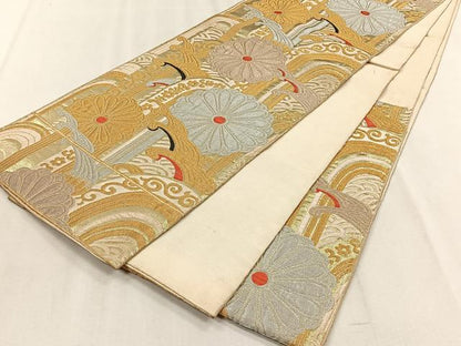平和屋着物◎六通柄袋帯　菊　金銀糸　正絹　逸品　CABJ6170yk