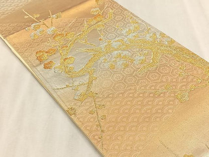 平和屋着物◎六通柄袋帯　枝梅文　金銀糸　正絹　逸品　CABJ6172yk