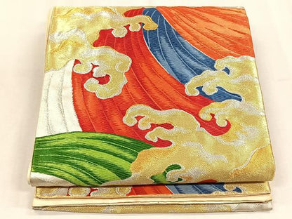 平和屋着物◎六通柄袋帯　立波文　金銀糸　正絹　逸品　CABJ6174yk