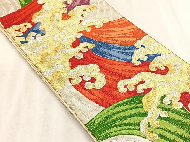 平和屋着物◎六通柄袋帯　立波文　金銀糸　正絹　逸品　CABJ6174yk