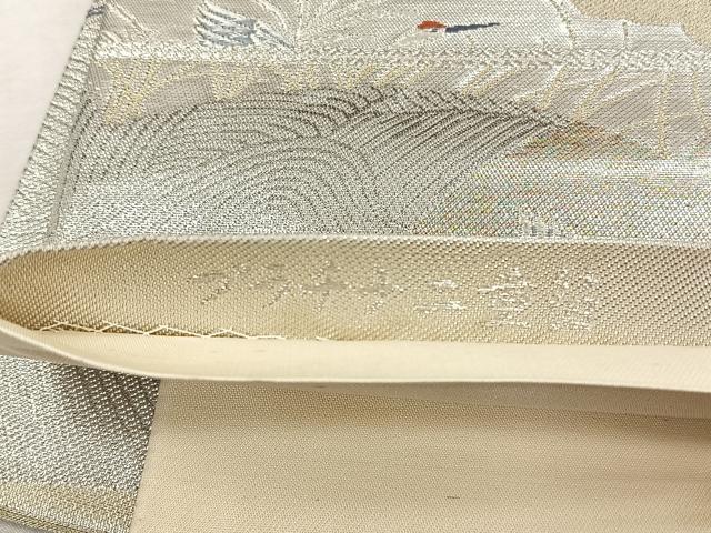 平和屋着物◎六通柄袋帯　九百錦　地紙飛鶴草花文　プラチナ箔二重箔　正絹　逸品　未使用　CABJ6177yk