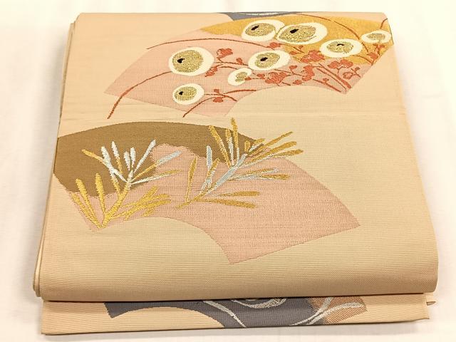 平和屋着物◎太鼓柄　京袋帯　地紙流水草花文　金銀糸　正絹　逸品　CABJ6180yk