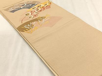 平和屋着物◎太鼓柄　京袋帯　地紙流水草花文　金銀糸　正絹　逸品　CABJ6180yk