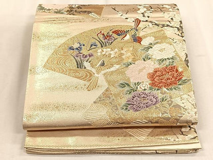 平和屋着物◎六通柄袋帯　唐織　地紙花鳥文　金糸　正絹　逸品　CABJ6181yk