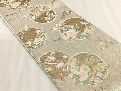 平和屋着物◎佐賀錦　六通柄袋帯　花鳥丸文　金銀糸　正絹　逸品　CABJ6183yk