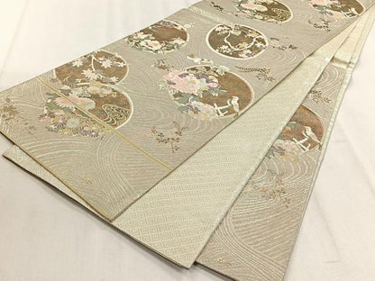 平和屋着物◎佐賀錦　六通柄袋帯　花鳥丸文　金銀糸　正絹　逸品　CABJ6183yk