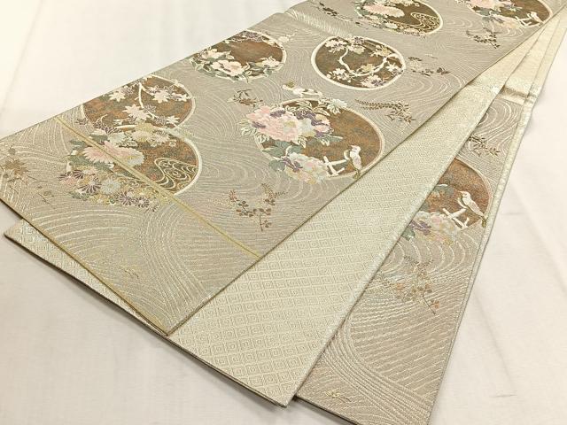 平和屋着物◎佐賀錦　六通柄袋帯　花鳥丸文　金銀糸　正絹　逸品　CABJ6183yk