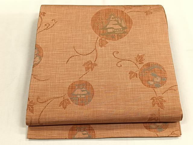 平和屋着物◎六通柄袋帯　風景蔦の葉丸文　正絹　逸品　未使用　CABJ6186yk