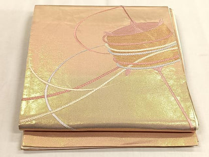 平和屋着物◎太鼓柄袋帯　総刺繍　糸巻き文　金糸　正絹　逸品　CABJ6189yk