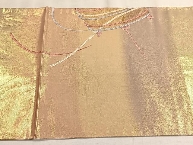 平和屋着物◎太鼓柄袋帯　総刺繍　糸巻き文　金糸　正絹　逸品　CABJ6189yk