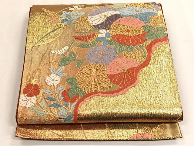 平和屋着物◎六通柄袋帯　唐織　菊　金糸　正絹　逸品　CABJ6190yk