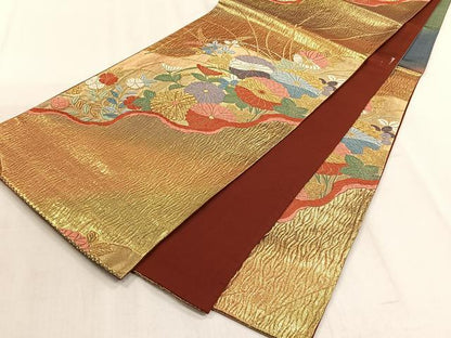 平和屋着物◎六通柄袋帯　唐織　菊　金糸　正絹　逸品　CABJ6190yk