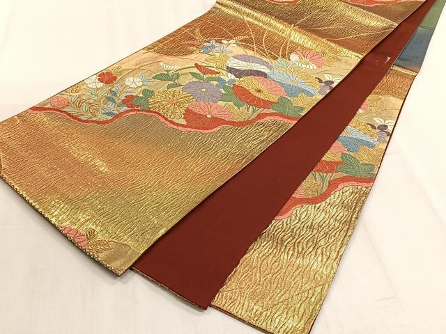 平和屋着物◎六通柄袋帯　唐織　菊　金糸　正絹　逸品　CABJ6190yk
