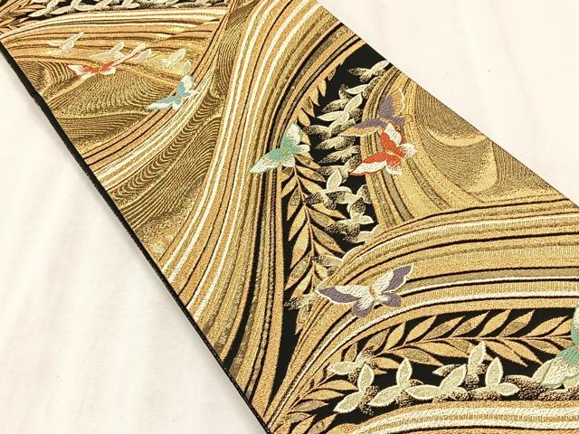 平和屋着物◎六通柄袋帯　舞蝶文　黒地　金糸　正絹　逸品　CABJ6191yk