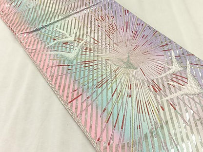 平和屋着物◎六通柄袋帯　飛鶴文　金銀糸　正絹　逸品　CABJ6194yk