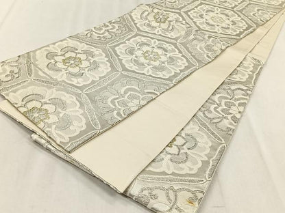 平和屋着物◎六通柄袋帯　亀甲花文　金銀糸　正絹　逸品　CABJ6201yk