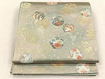 平和屋着物◎六通柄袋帯　唐織　四季花丸紋　金銀糸　引箔　正絹　逸品　CABJ6204yk