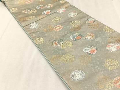 平和屋着物◎六通柄袋帯　唐織　四季花丸紋　金銀糸　引箔　正絹　逸品　CABJ6204yk