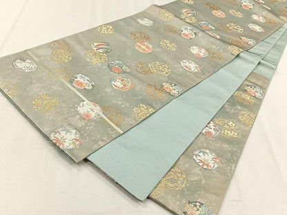 平和屋着物◎六通柄袋帯　唐織　四季花丸紋　金銀糸　引箔　正絹　逸品　CABJ6204yk