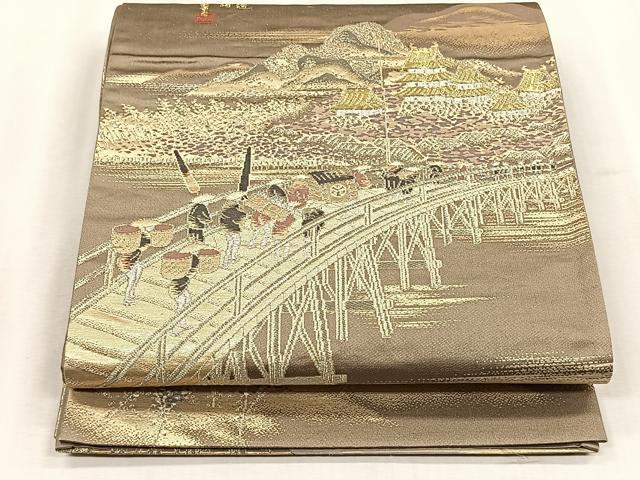 平和屋着物◎六通柄袋帯　廣重　東海道　金銀糸　正絹　逸品　CABJ6210yk