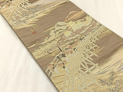 平和屋着物◎六通柄袋帯　廣重　東海道　金銀糸　正絹　逸品　CABJ6210yk